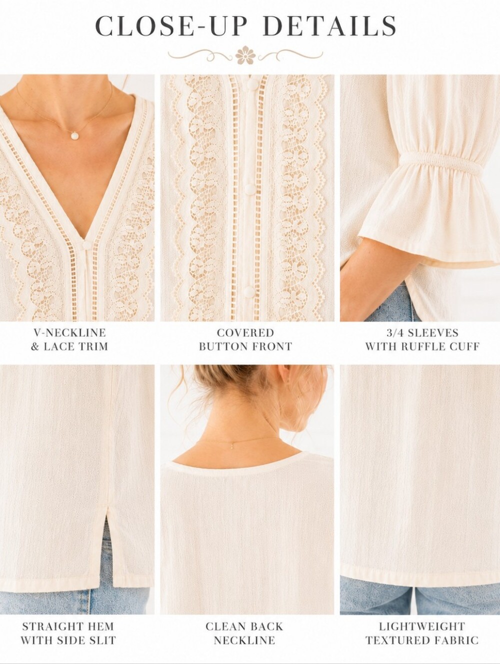 Maurices | Ivory Lace Trim Button Front Blouse Romantic Boho | Size 2X - Picture 3 of 11
